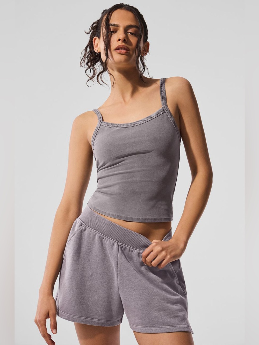 ALO Yoga Women's Grey Lavender vintage wash cropped Tank Top